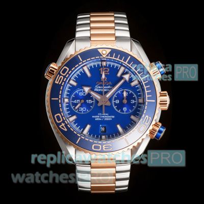 Swiss Replica N1 Factory Omega Seamaster Planet Ocean Blue Dial Two-Tone Rose Gold Watch 